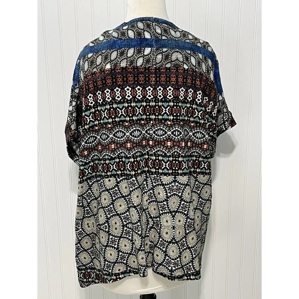 Desigual Jamil Geometric Short Sleeve‎ Cardigan Tank Top Combo Small Black Red - Picture 11 of 14